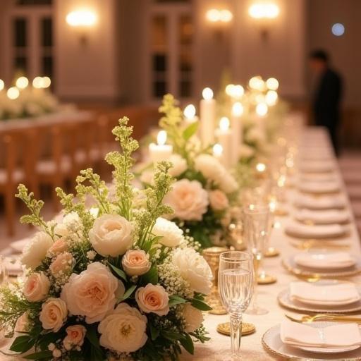 結婚式場の豪華なテーブル装花